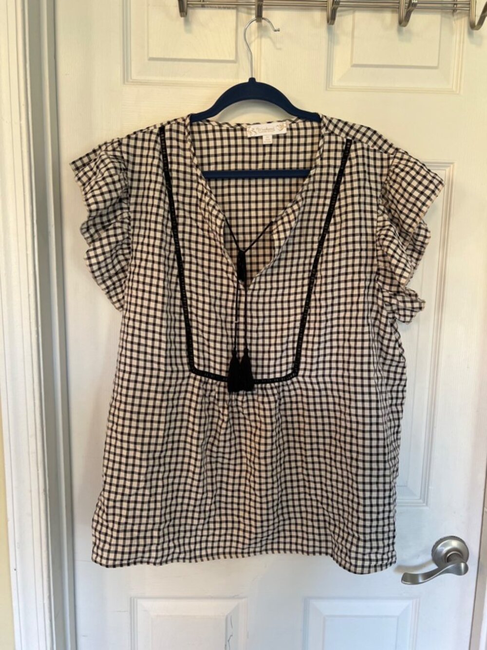 Weekend Suzanne Betro flutter Sleeve Gingham V-Neck blouse Size 4X